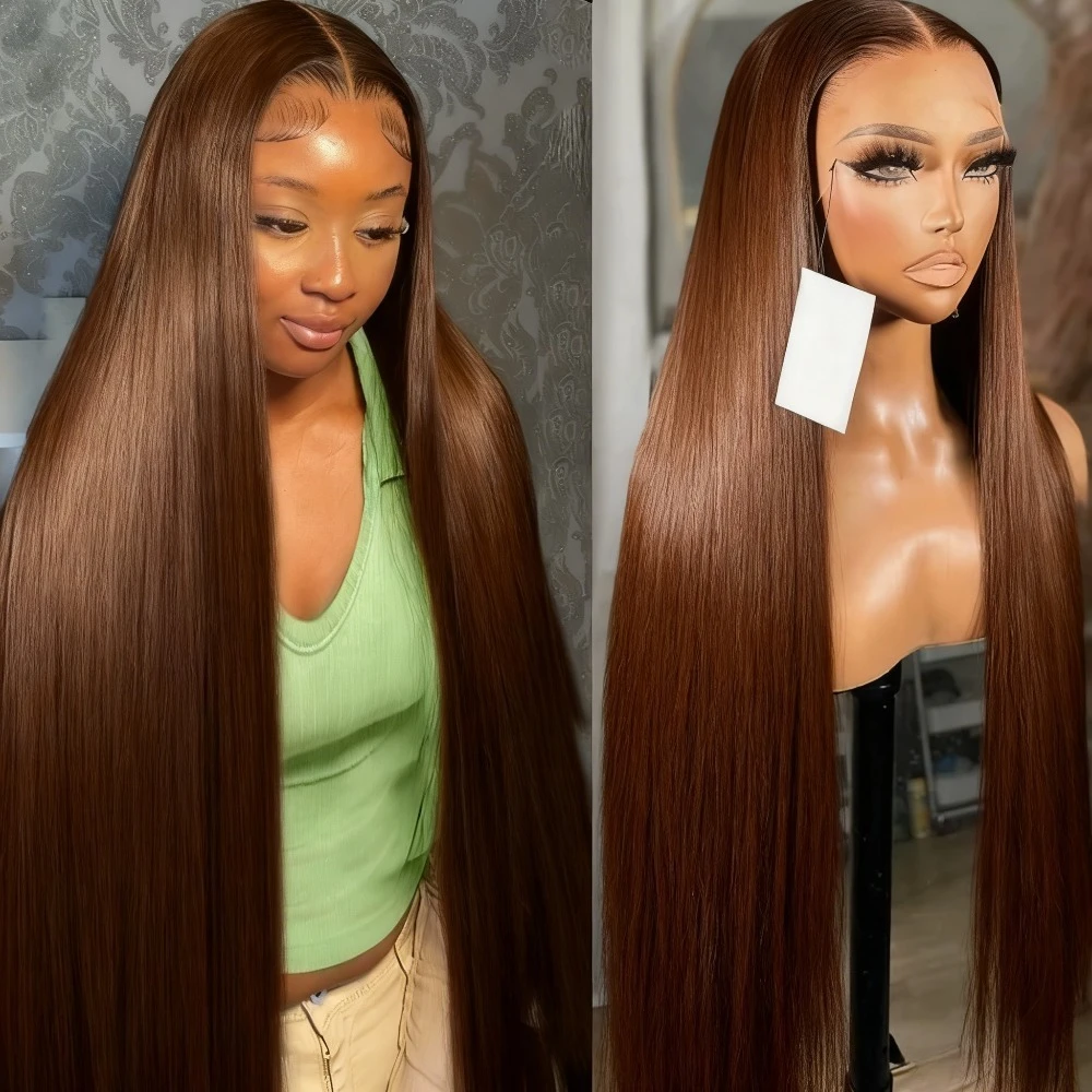 

30 40 Inches Chocolate Brown 13x4 Lace Front 100% Human Hair Wigs Pre Plucked Dark Brown Bone Straight 13x6 HD Lace Frontal Wigs