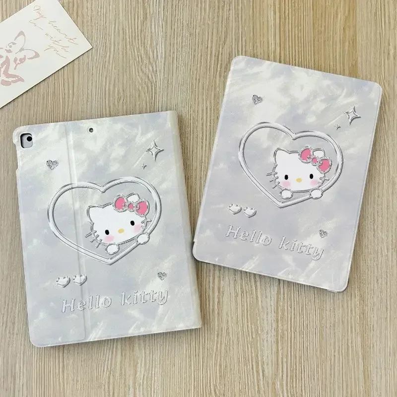 Sanrio Kawaii Hello Kitty IPad Protective Case Anime Lovely Love KT With Pen Slot Anti Fall Shell Applicable To Mini6 Ipad8 9th