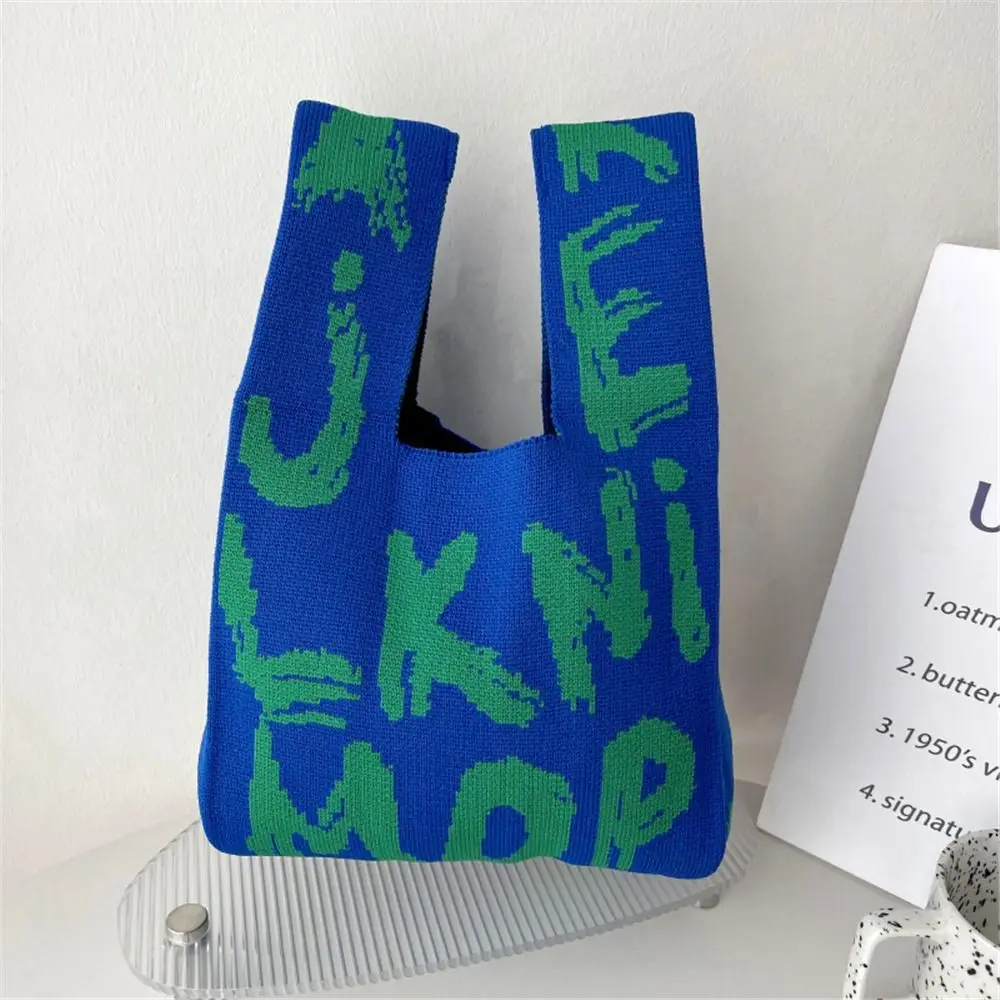 Handmade Knit Handbags Women Knot Wrist Bag Casual Small Tote Bag Girls Reusable Shopping Bags