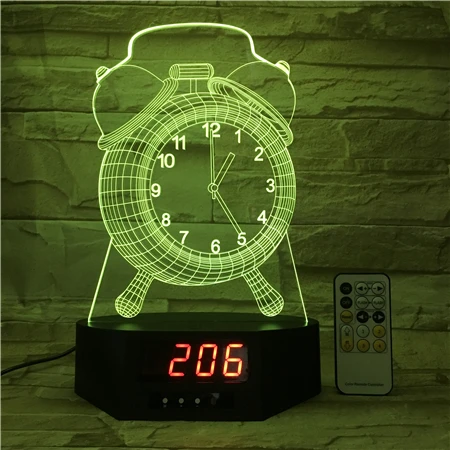 Smart Home Dekoration Uhr Design Nachtlicht 7 Farben Uhr Basis 3D Lampe