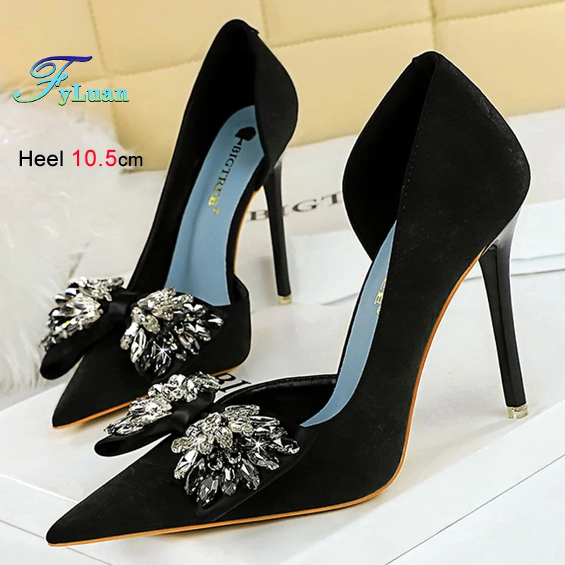 

Новые черные женские туфли-лодочки с цветными блоками и стразами, с бантом по бокам, женские легкие роскошные туфли на высоком каблуке на шпильке для банкета