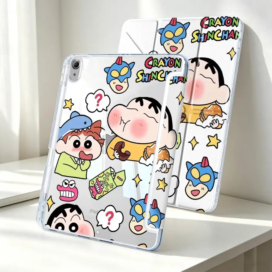 With Pen Slot Cover Tablet Case For Samsung Galaxy Tab A11 A8 A9 Plus S7 FE S8 S10 Lite S9 Plus Cute Crayon Shin-Chan