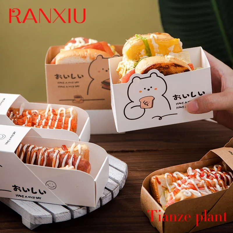 Custom custom disposable hot dog breakfast bread lunch dessert drop sandwich paper packaging drawer box for food