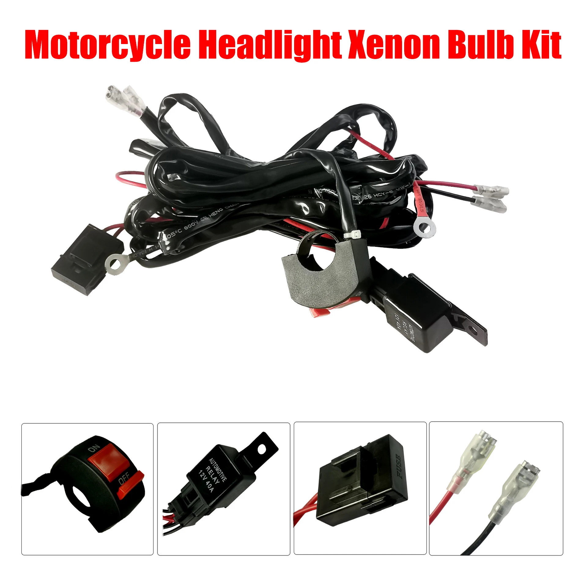 12V Electric Vehicle Wiring Harness Motorcycle Headlight Xenon Bulb Wiring Assembly Switch Wire Handlebar Modification Kit