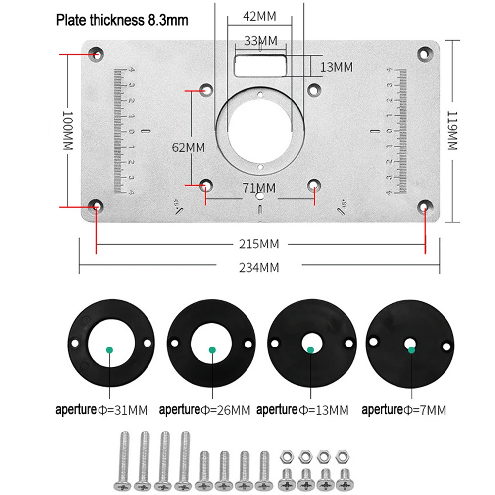 Multifunctional Aluminium Router Table Insert Plate Woodworking Benches Wood Router Trimmer Models Engraving Machine Tool Set