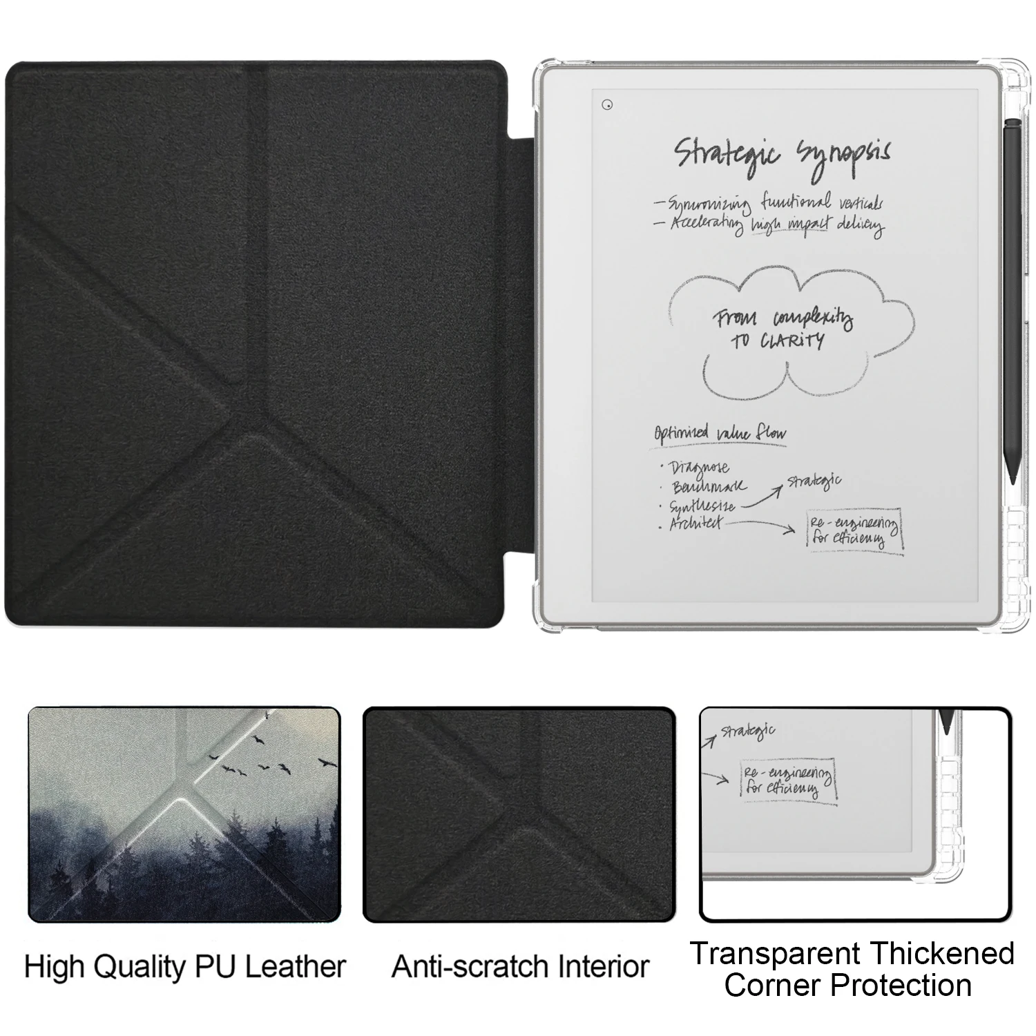 Soft Case for 10.3” Remarkable Paper Pure 2026 Transparent TPU, Multi-Viewing Angles Stand, Auto Sleep/Wake, Built-in Pen Holder