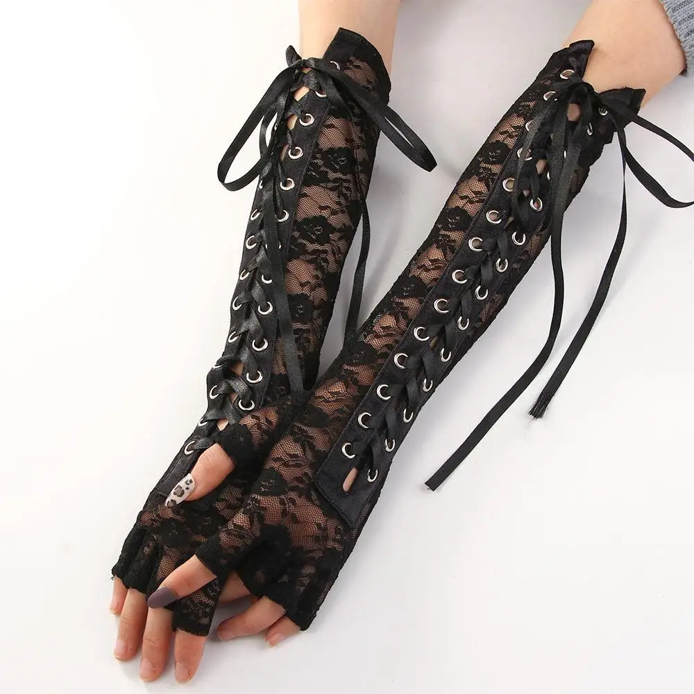 

Fingerless Fashion Steampunk Ribbon Sexy Wedding Party Gloves Lace Mittens Clubwear Cosplay Costumes Accessories