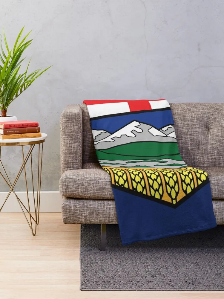 Alberta provincial flag with blue background Canada HD High Quality Online Store Throw Blanket Decorative Sofa Softest Blankets