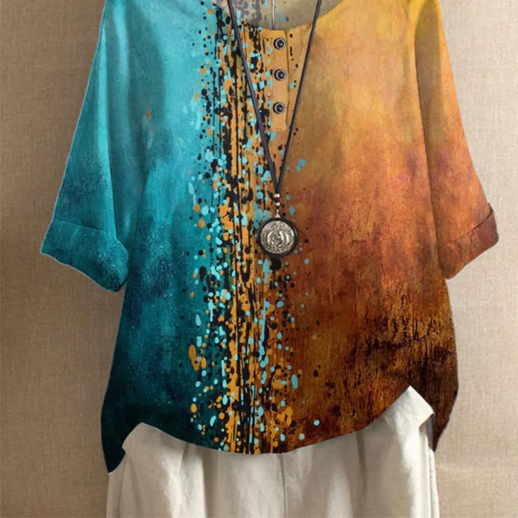 

Women's Loose Fashion Digital Print Casual Top European American Style Wish