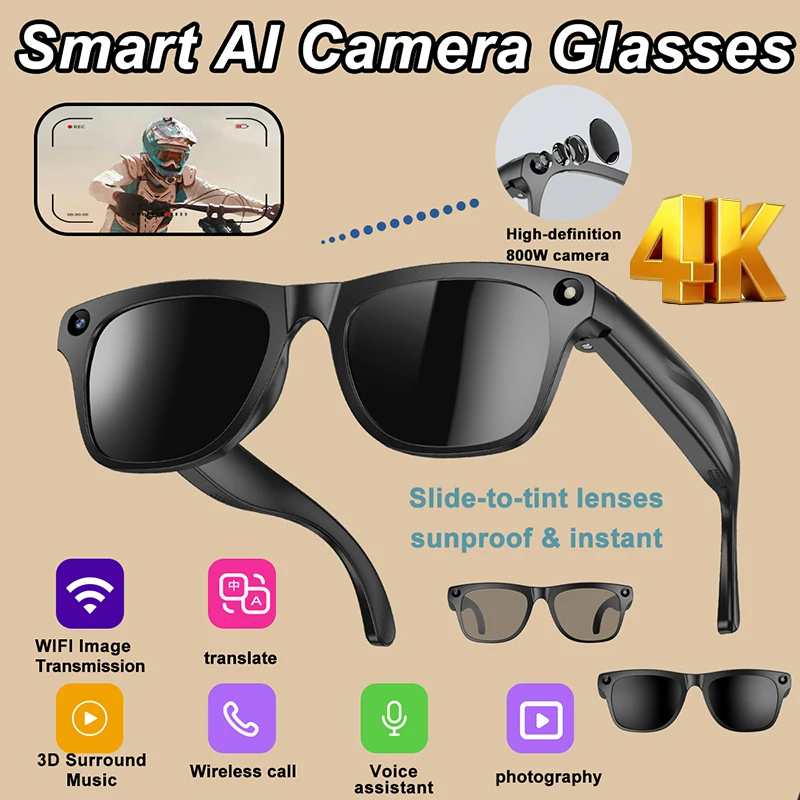 

2026 Mini Wearable Camera Gradient Sunglasses With Sliding Color Changing Lenses High-definition 4k Ai Translation Smart Glasses