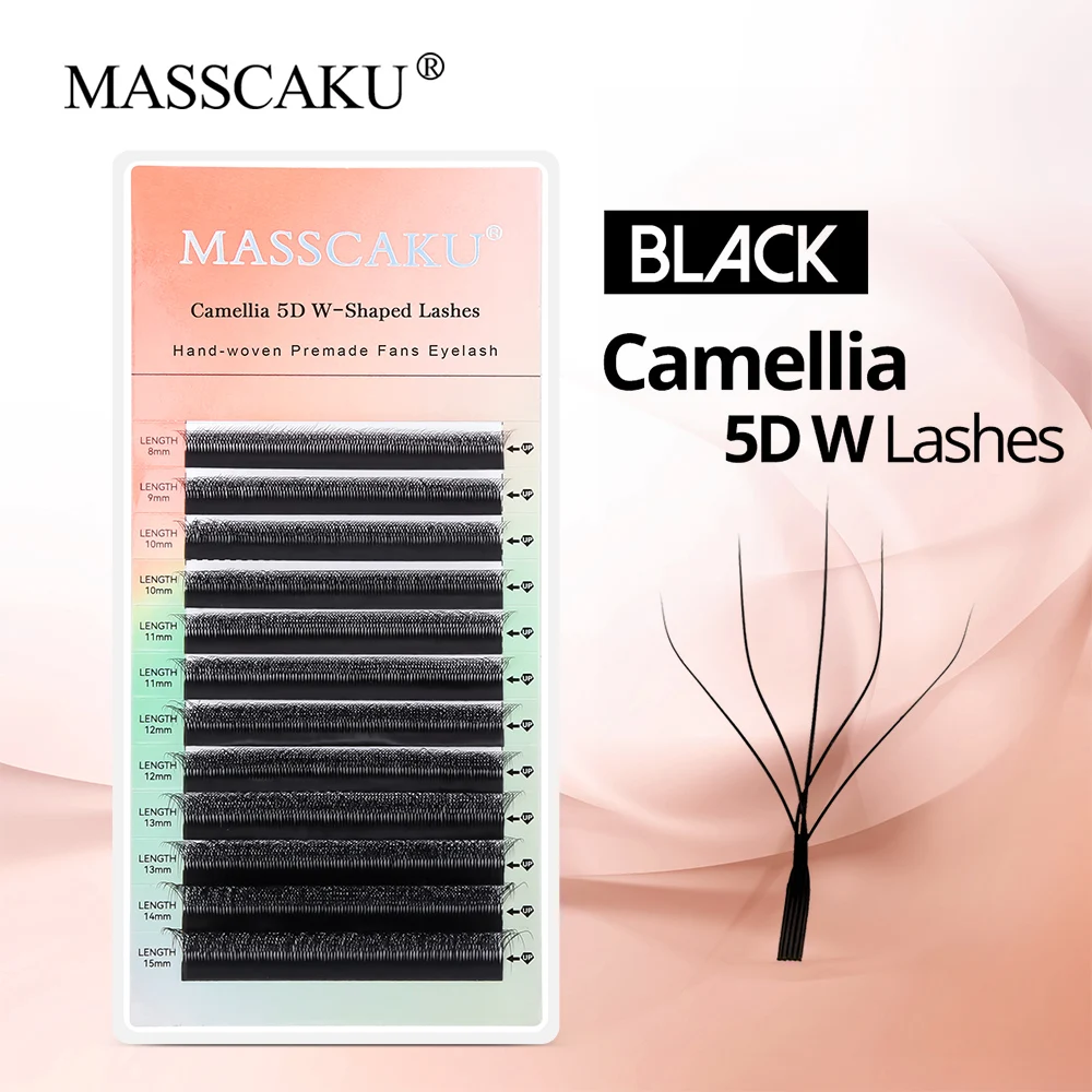 MASSCAKU W-shaped 4D 5D Camellia Premade Volume Fans Eyelashes 0.07mm Thickness Different Lengths Rapid Blooming Lash Extensions