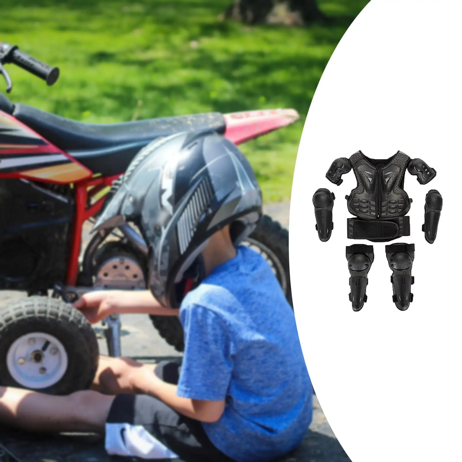 

Kids Motocross Chest Back Spine Protector Suit Full Set with Elbow Knee Pads for Dirt Bike Skating Activities