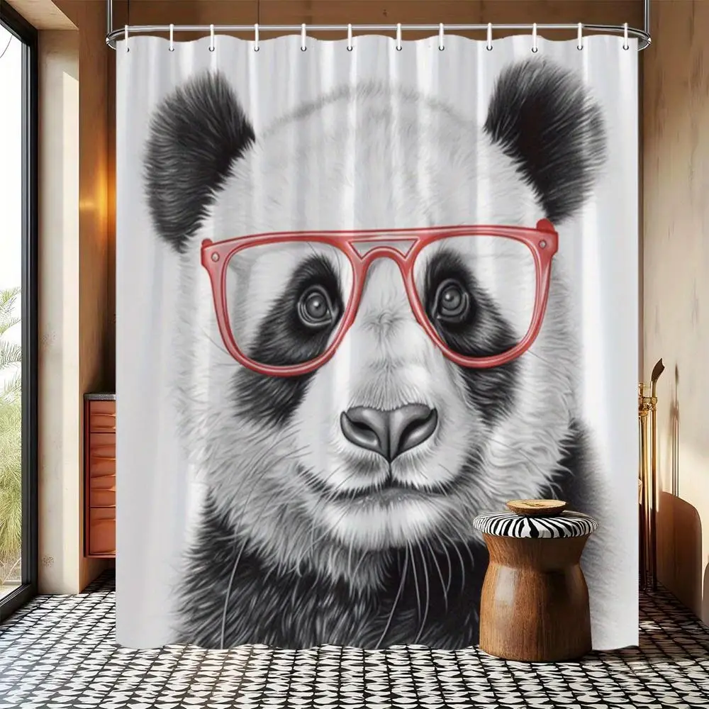 Cute Panda Face Illustration Waterproof Shower Curtain Novelty Bathroom Decor Animal Print Liner for Kids Adults Home Accessorie