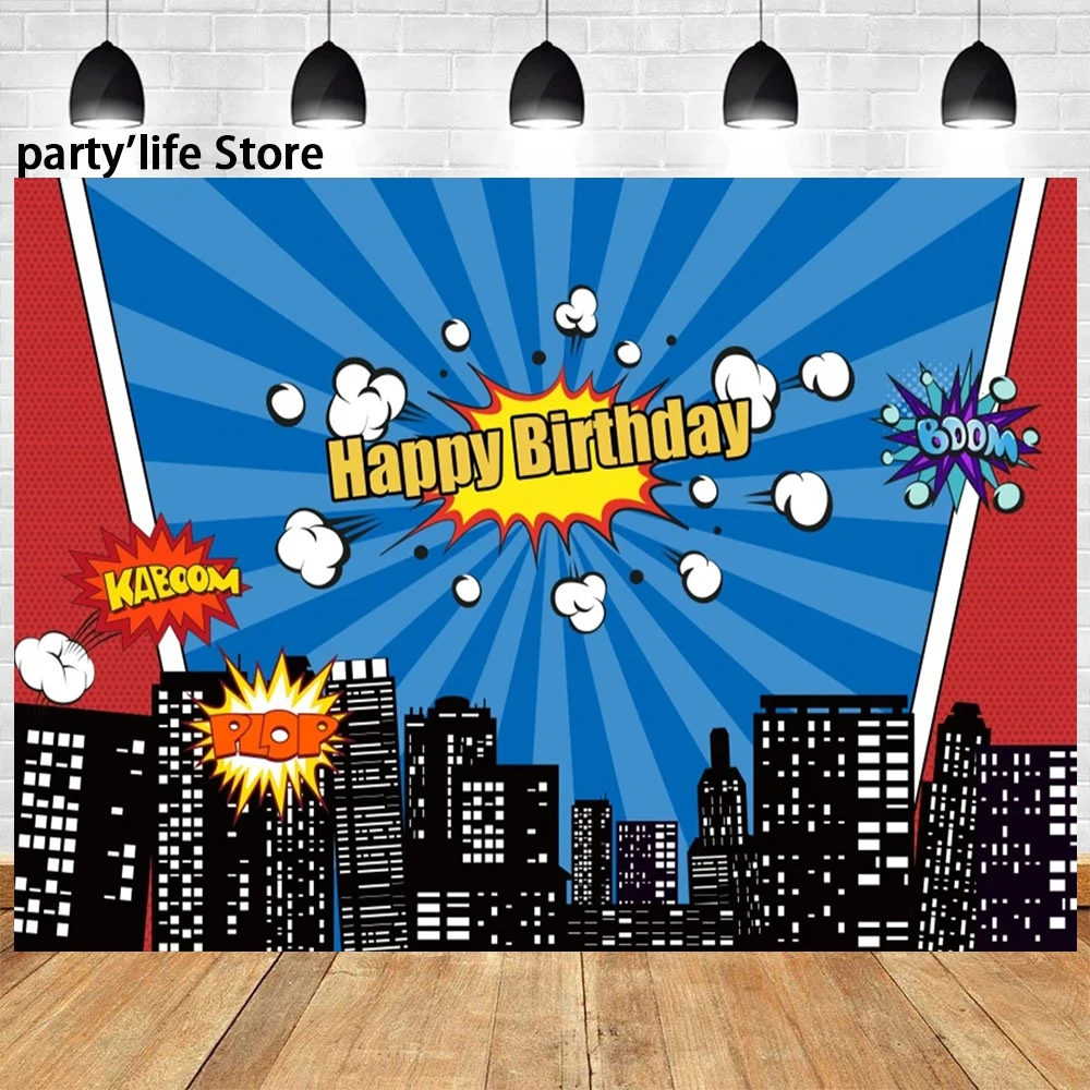 Superes hero City Building Theme Backdrops Baby Shower Birthday Party Newborn Baby Kids Portrait Banner Photography Background