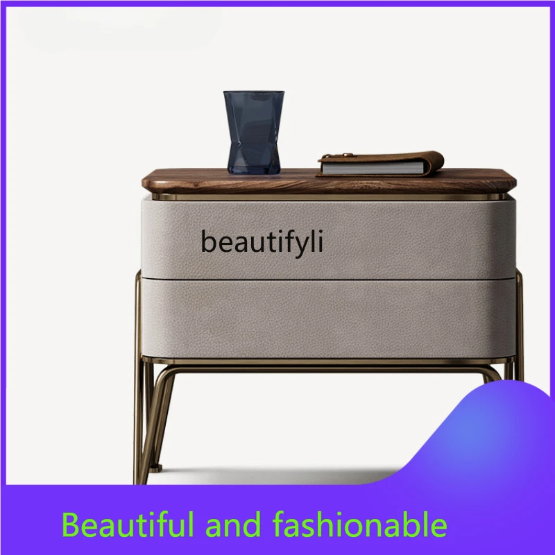

Household Bedside Table Light Luxury Modern Simple Master Bedroom Solid Wood Bed Side Storage Cabinet