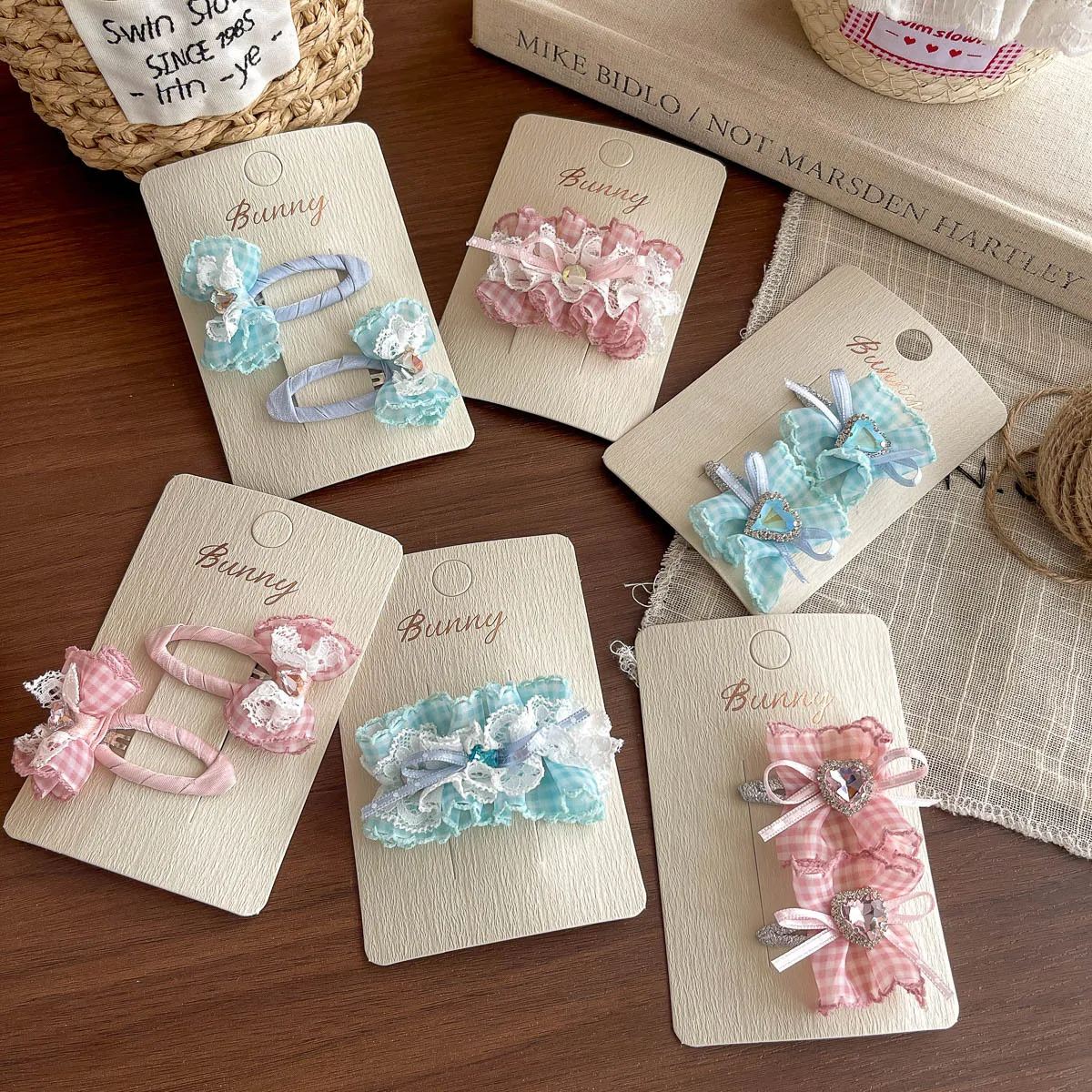New Plaid Blue Pink Love Children's Hairpin Sweet Princess Baby Hair Accessories Girls Headwear Bnags Side Clip Hairpin BB Clip
