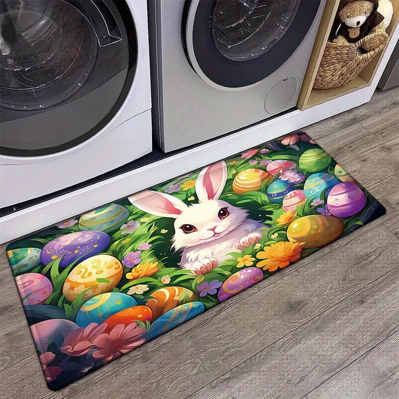 VIKAMA Easter Bunny Colorful Eggs Kitchen Rug Doormat Comfortable Standing Pad Rug For Bedroom Carpet For Living Room Home Decor