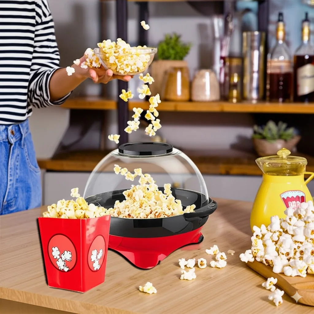 Red Children's Electric Popcorn Maker Home Use round Shape with Fuel And Sugar Addition Functionality for Kids RH906