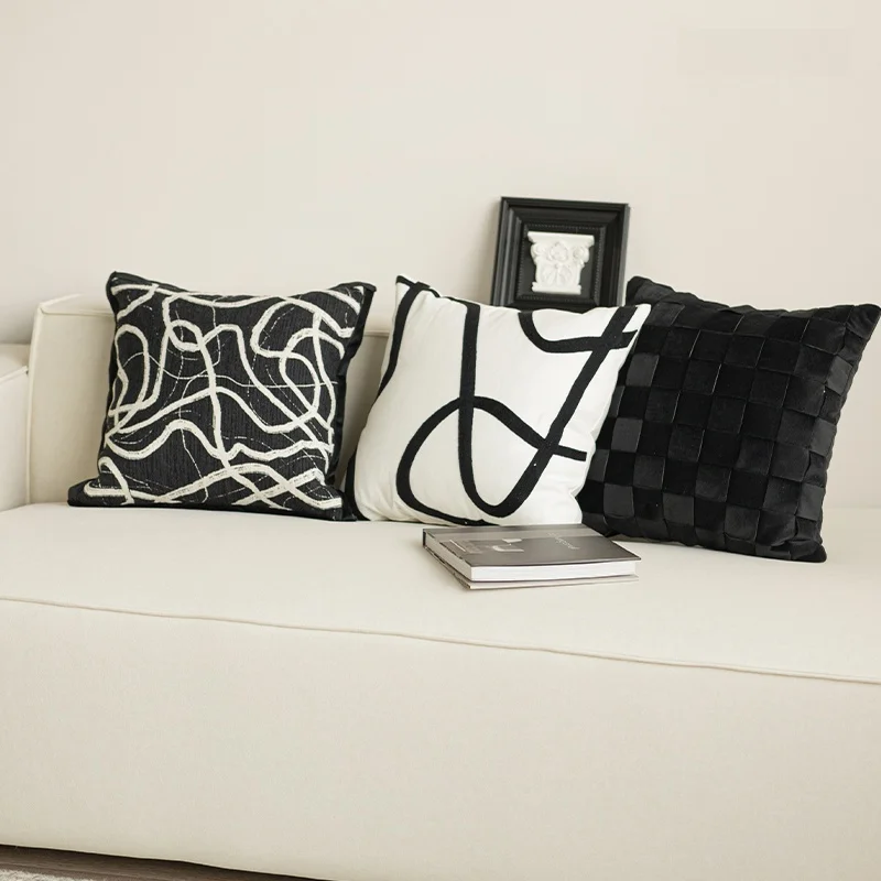 Nordic Modern Black White Pillowcase Car Backrest Bedroom Sofa Living Room Decorative Sample Room European Style Square PP Co...