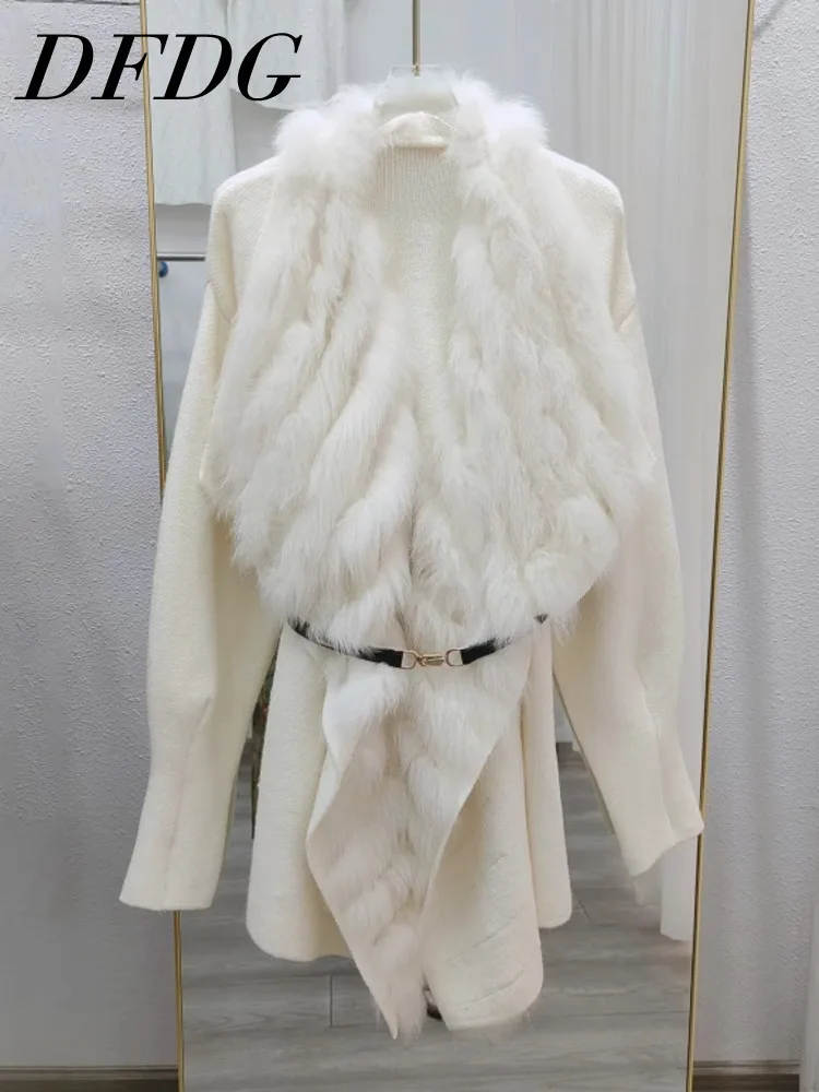 

DFDG 2025 AW Women’s Cable Knit Shawl Collar Cardigan Double Faced Wool Oversized Coat | Mid-Length Trench Jacket Petite Coat