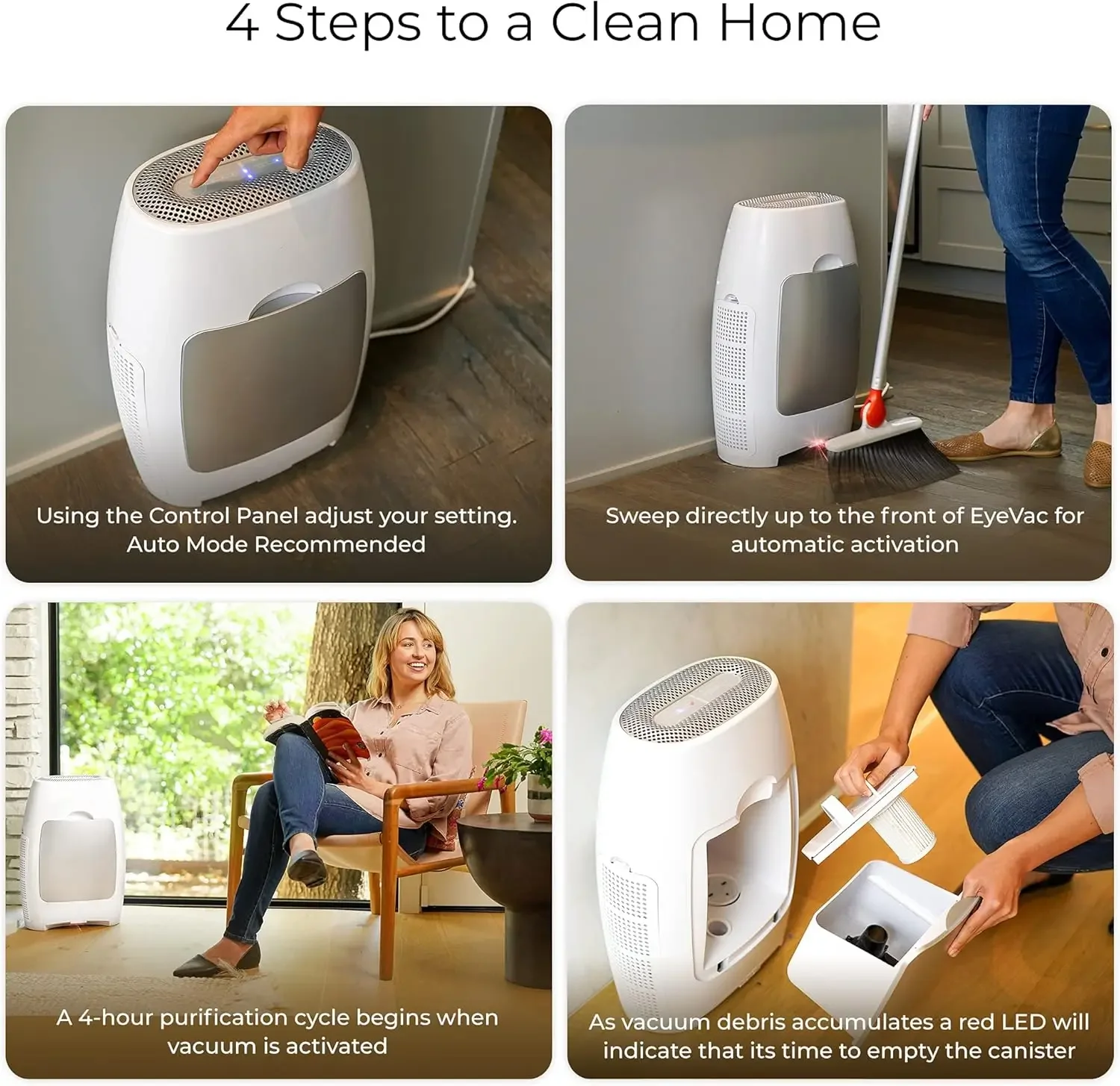 Home Air Purificador de aire HEPA 2 en 1 y recogedor automático al vacío sin contacto - Ultra rápido y potente - Cubiertas 600 pies cuadrados - Canis con cable