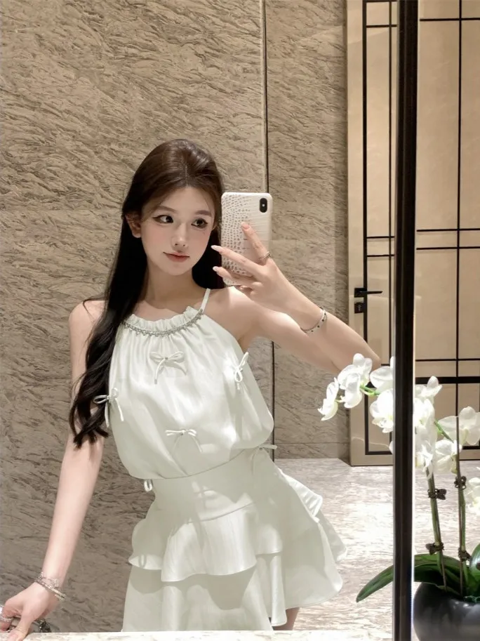 

Летний комплект для женщин: топ с короткими бретелями и юбка, облегающий крой, французский стиль, повседневная одежда