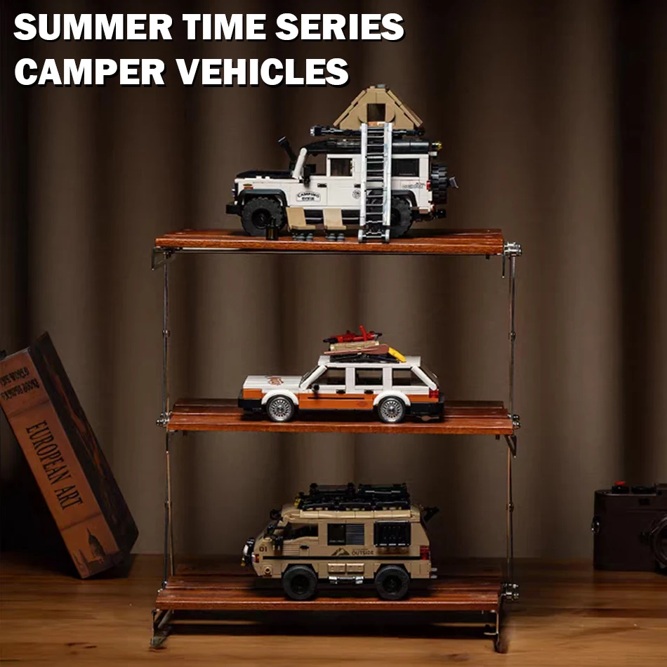 

MOC City Summer Time Camper Building Blocks SUV Truck Van Station Wagon Car Vehicle Bricks Toys with Display Box Kid Adult Gifts