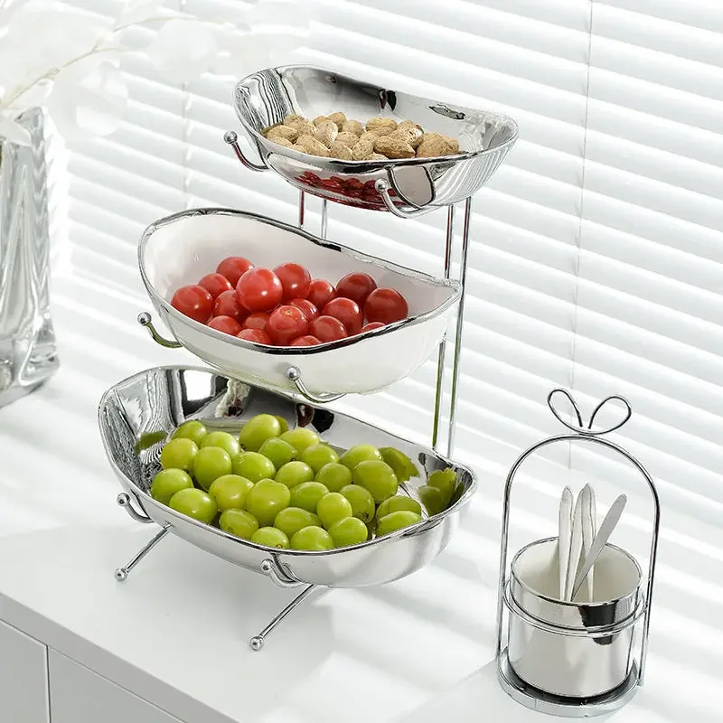 Nordic fruit plate creative household multi-layer dried fruit plate wrought iron fruit basin living room decoration