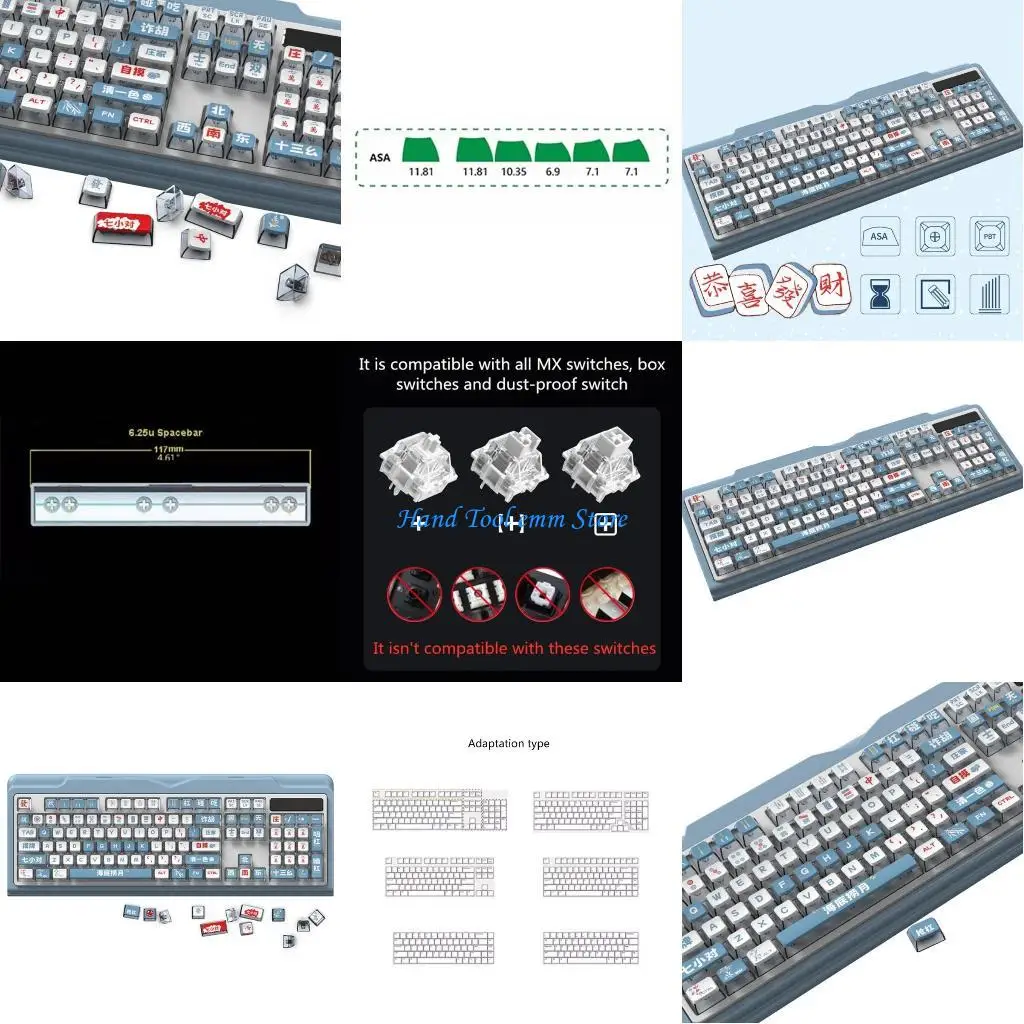 H37F KeyBoards mecânicos Mahjong 116Keys PBT backlits Keycaps Perfil
