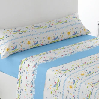 Juego de sábanas ligero, suave, fresco. Infantil, Azul, Juego de Cama 100% Microfibra tacto Satén. Cama de 90 Panda, Leones, Animales. Primavera, Verano. Dormitorio Elegante, Alegre, Colorido,Luz.