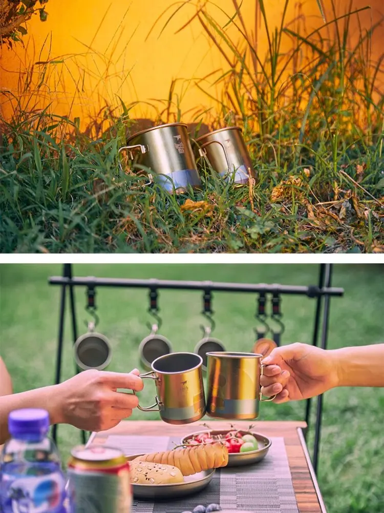 كيث تقنية نحت الأكسدة الجديدة لأكواب التيتانيوم النقي أكواب مياه من التيتانيوم النقي أكواب قابلة للطي غير مطلية للاستخدام الخارجي