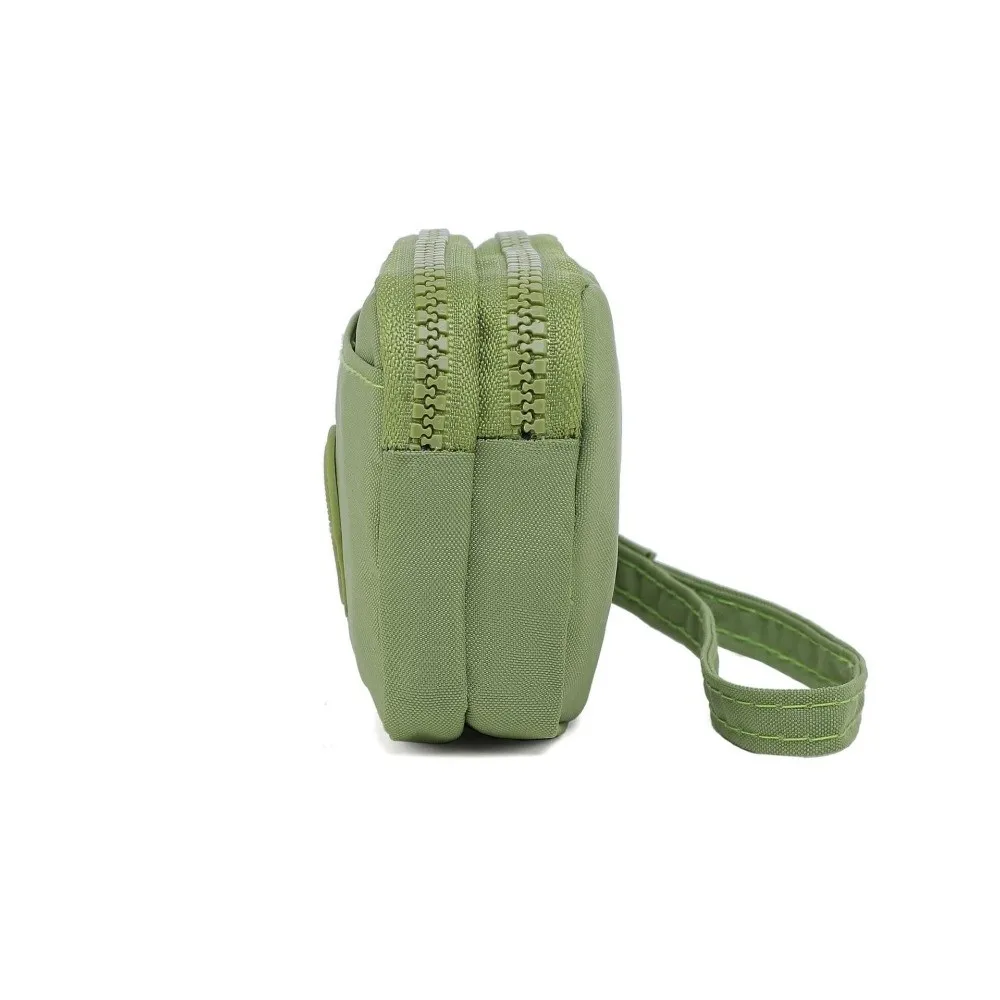 New Solid Color Women Wallet with Lanyard Double Layer Credit Card Holder Nylon Waterproof Mobile Phone Bag Ladies
