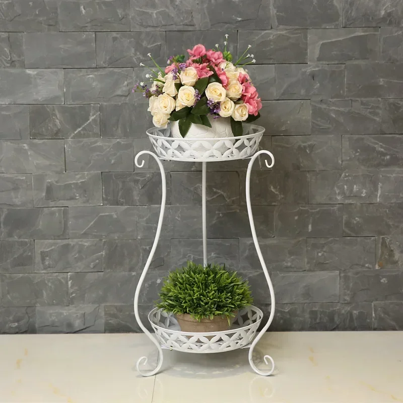 European Wrought Iron Flowerpot Stand, DoubleLayer Indoor Plant Holder, MultiLayer Floor Display for Home and Garden