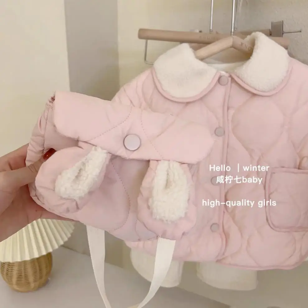 Girls Cotton Jacket WinterKorean Style Childrens Plush Cotton Jacket Fashionable Sweet Winter Outfit Thickened Warm Jacket