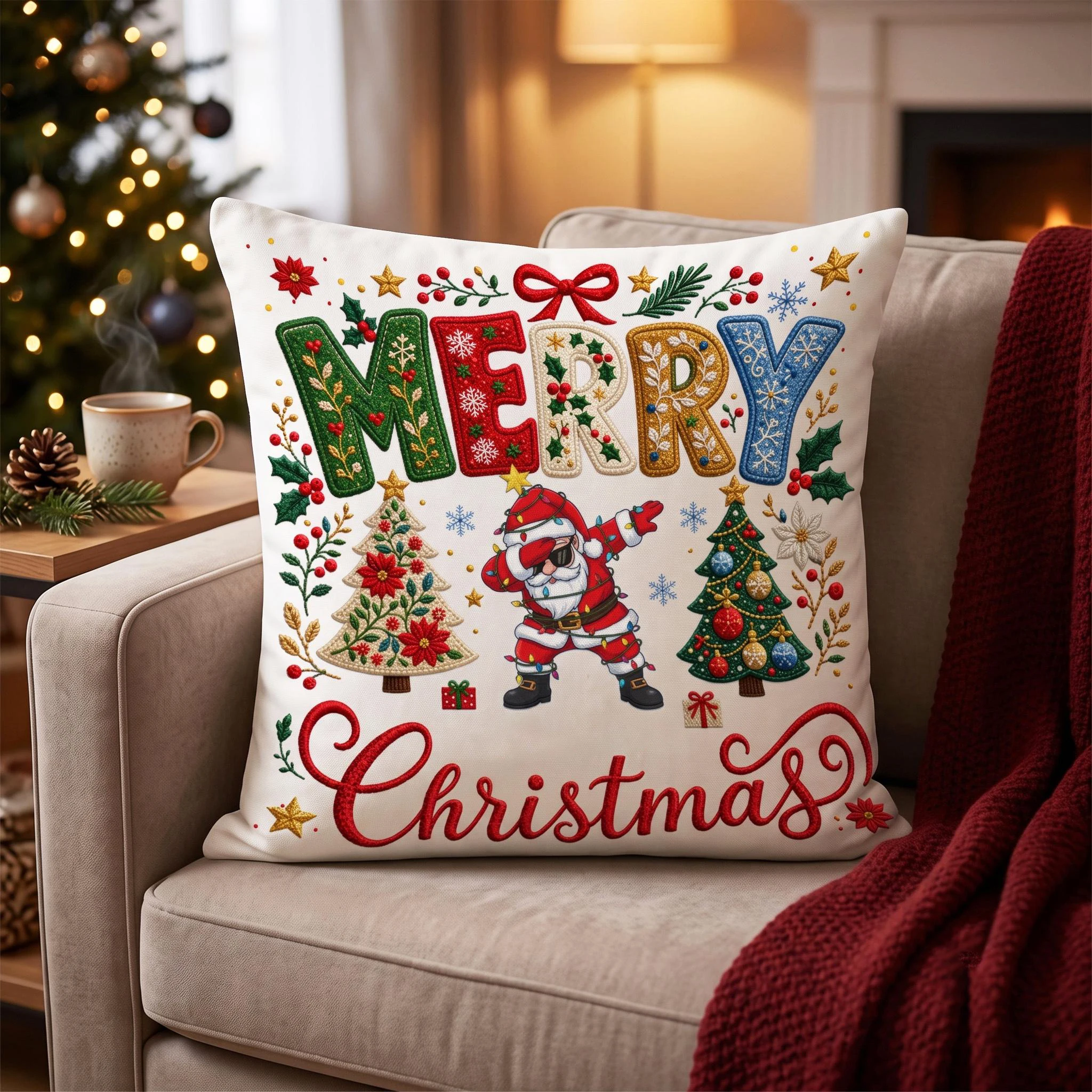 2026 Christmas Pillow Cover 1PC Double Sided Print, Merry Christmas Gingerbread Man Faux Embroidery Cushion Case, Xmas Holiday
