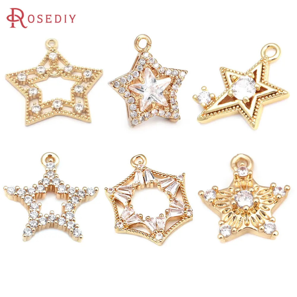 Total 6PCS (Each Style 1 Piece) Brass Mixed Star Charms Pendants Necklace Earrings Jewelry Accessories Rosediy official-website