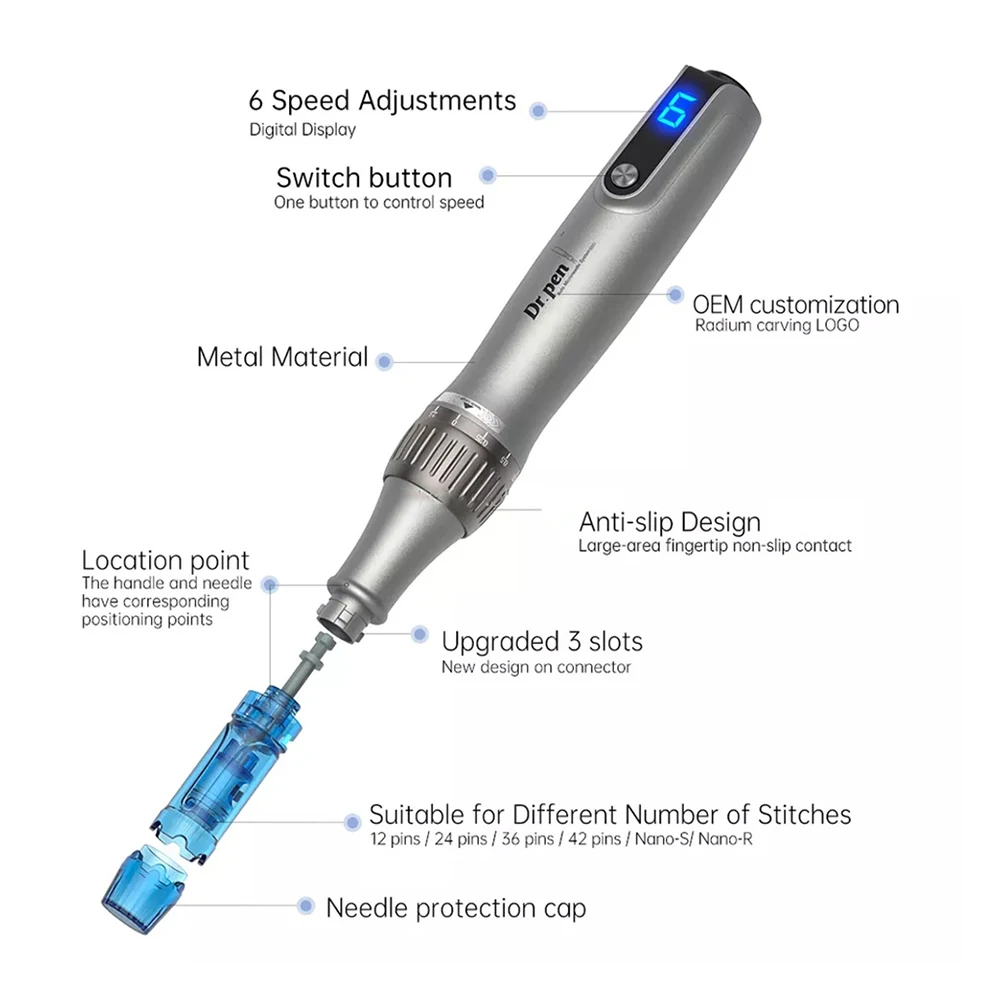 Dr Pen-Stylo Derma Microneedling Professionnel Sans Fil Ultima M8S, Original, avec 20 Cartouches Grosses, Machine de miles à Usage Domestique