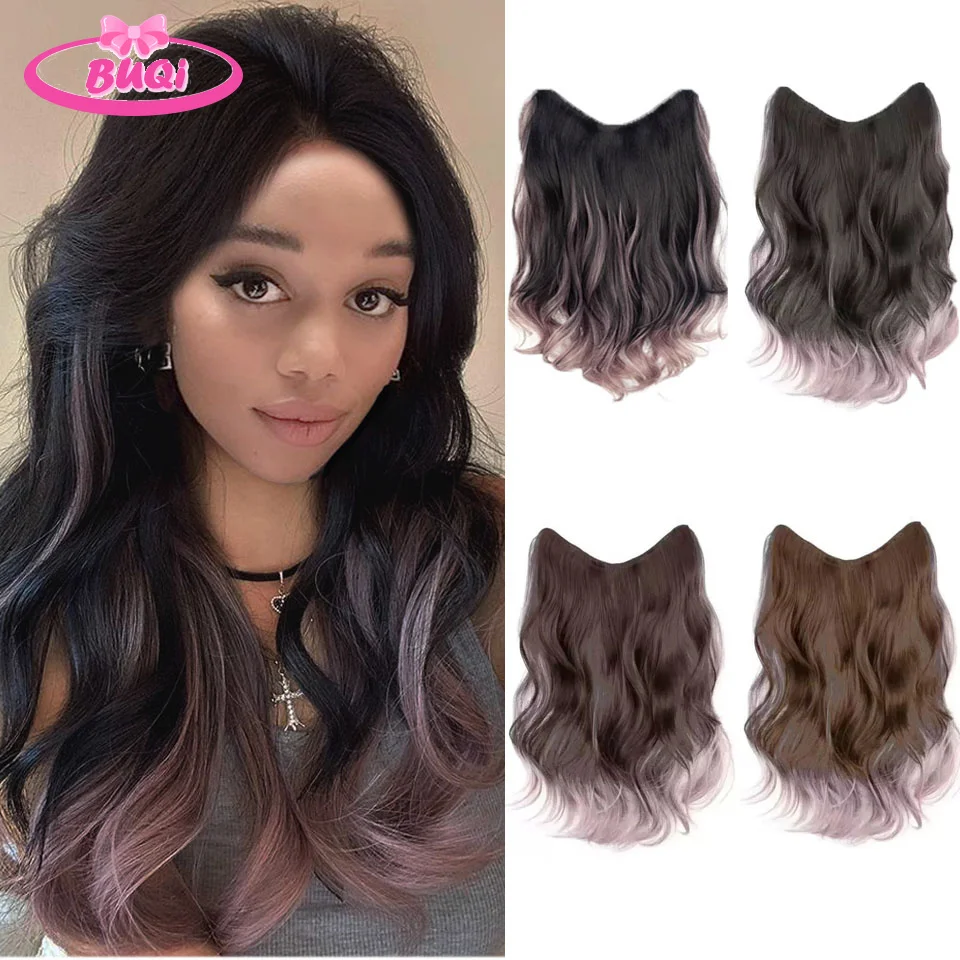 

BUQI Wig Piece Women's Long Hair One-piece Parisian Painting Dyeing Color Gradient Highlights Large Waves Additional Fluffy Hair