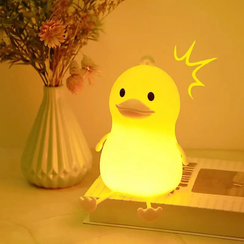 Lampe de nuit LED en silicone de dessin animé de canard mignon, aste par USB, capteur tactile, minuterie, lampe de chevet de chambre à coucher, cadeau pour enfant