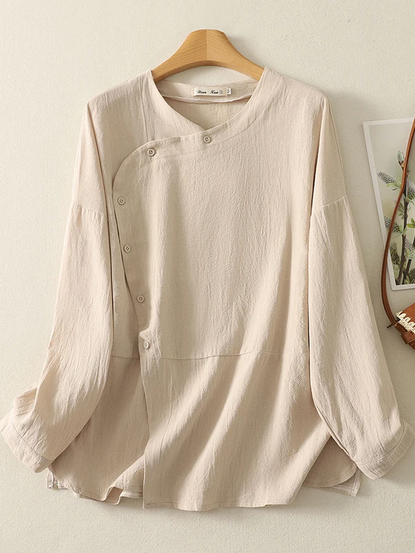 

Новый китайский Sle Retro Long Sve Linen irt, женская осенняя новая модель ветра с нерегулярными разрезами, хлопок и лен, небольшой топ, верхняя часть тела