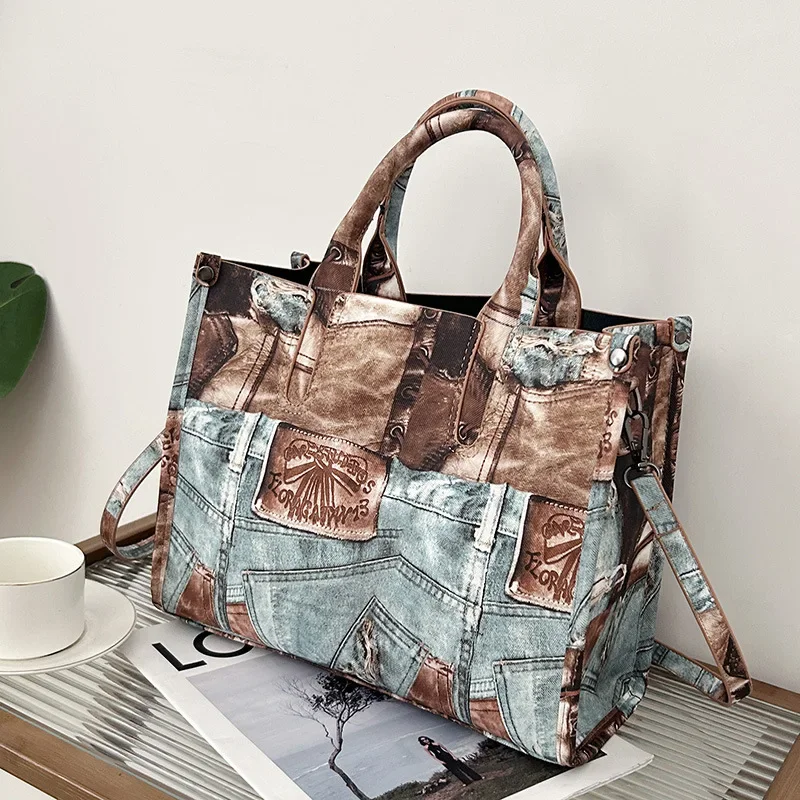 Retro Splicing Tote Bag, New Large-capacity Women's Bag, Niche Design, Fashionable, Luxury,Shoulder Bag and Underarm Bag.