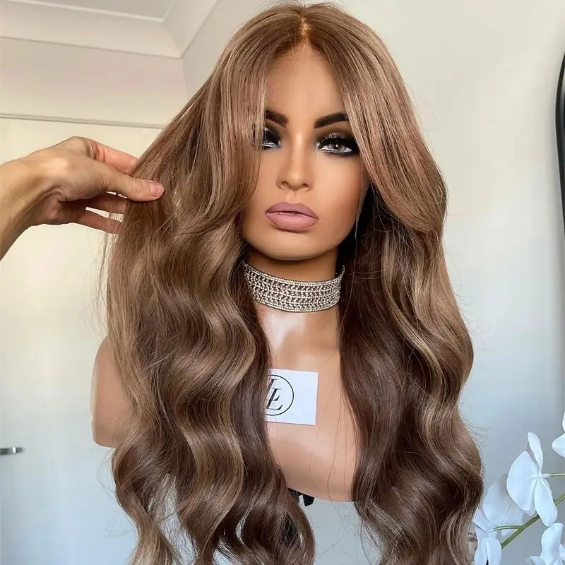 

Party Wig Ombre Honey Blonde Brown Lace Front Wig Preplucked Hairline Wig Natural Looking Heat Resistant Fiber Long Body Wave