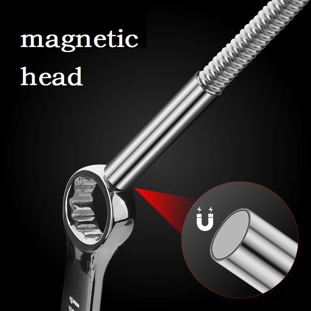 Flexible Magnetic Pickup Tool 55cm Bendable Stainless Steel Shaft With Anti-Slip Handle For Auto Repair Retrieving Nuts