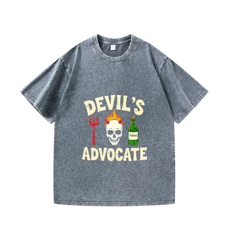 

Men's T-shirt Gray Devil's Advocate Skull & Wine Printed Casual Summer Streetwear Fashion Top