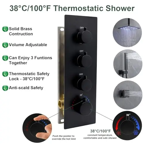 12-Inch Large Rainfall Shower Head Set Stainless Top Brass Bathroom Rain Shower System Brass Finish Apartment Jet Massage Hotels