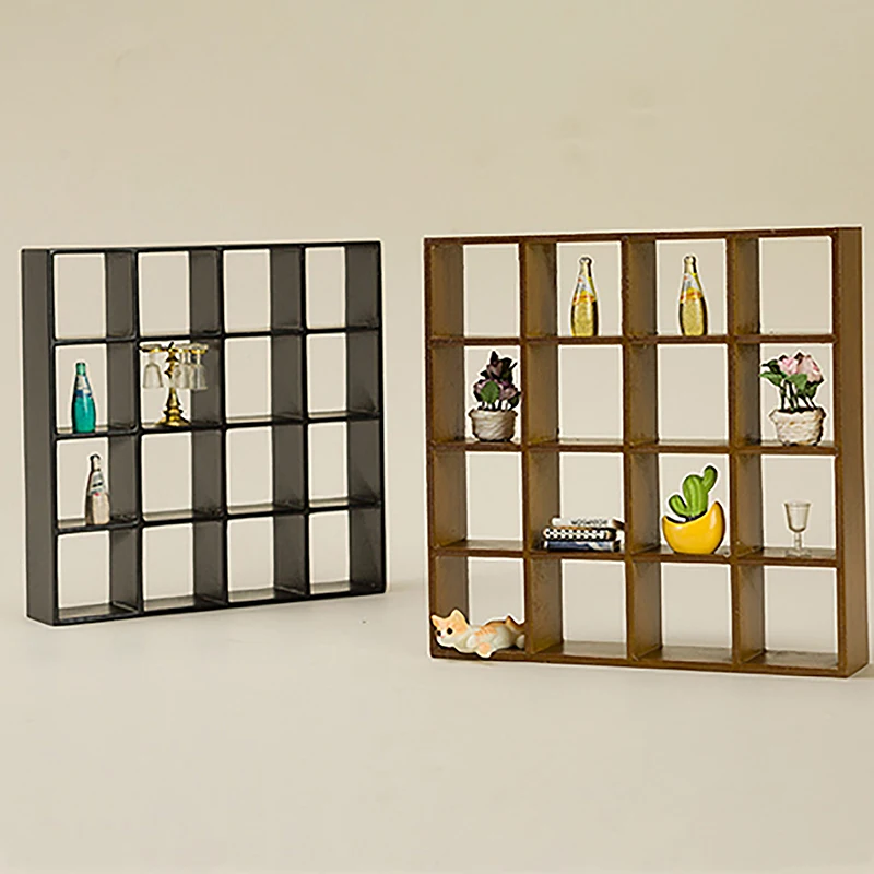 1:12 Doll House 16 Grids Display Cabinet Living Room Mini Furniture Window Showcase For DollHouse Decorative Accessories