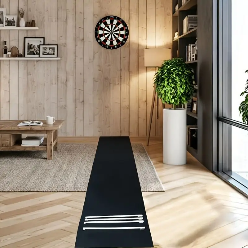 VIKAMA Solid Black Dart Runner Mat Multi White Throw Line Non Slip Shock Absorbent Darts Floor Rug Home Game Room view 6