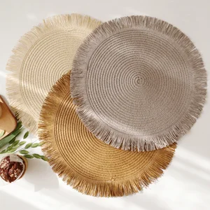 Runde geflochtene Taschen, Handfabrische Tisch -Teppiche, waschbarer, Nicht -Slip, Wärmeisolierung, Platzieren Sie Matten für die Esstischdekoration, 38 cm 12 Hauptverkaufsgewebe für Sousplat - №11