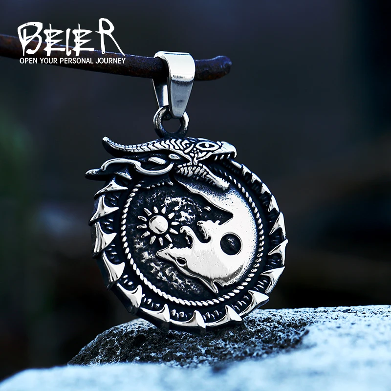 BEIER Viking Animal Wolf Tai Chi Dragon Pendant Necklace Quality Stainless Steel Animal jewelry For Man BP8-988