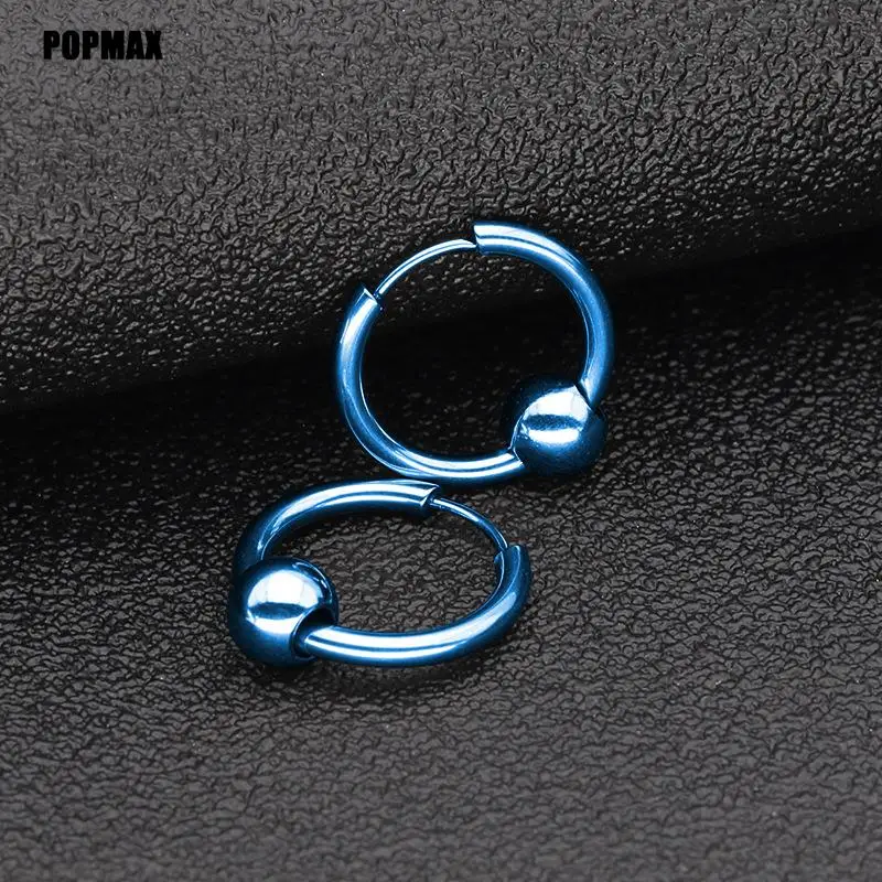 POPMAX 1 Pair Stainless Steel Hoop Earrings for Men Women Small Circle Metal Ball Anti-allergic Ear Buckle Rock Hip Hop Jewelry